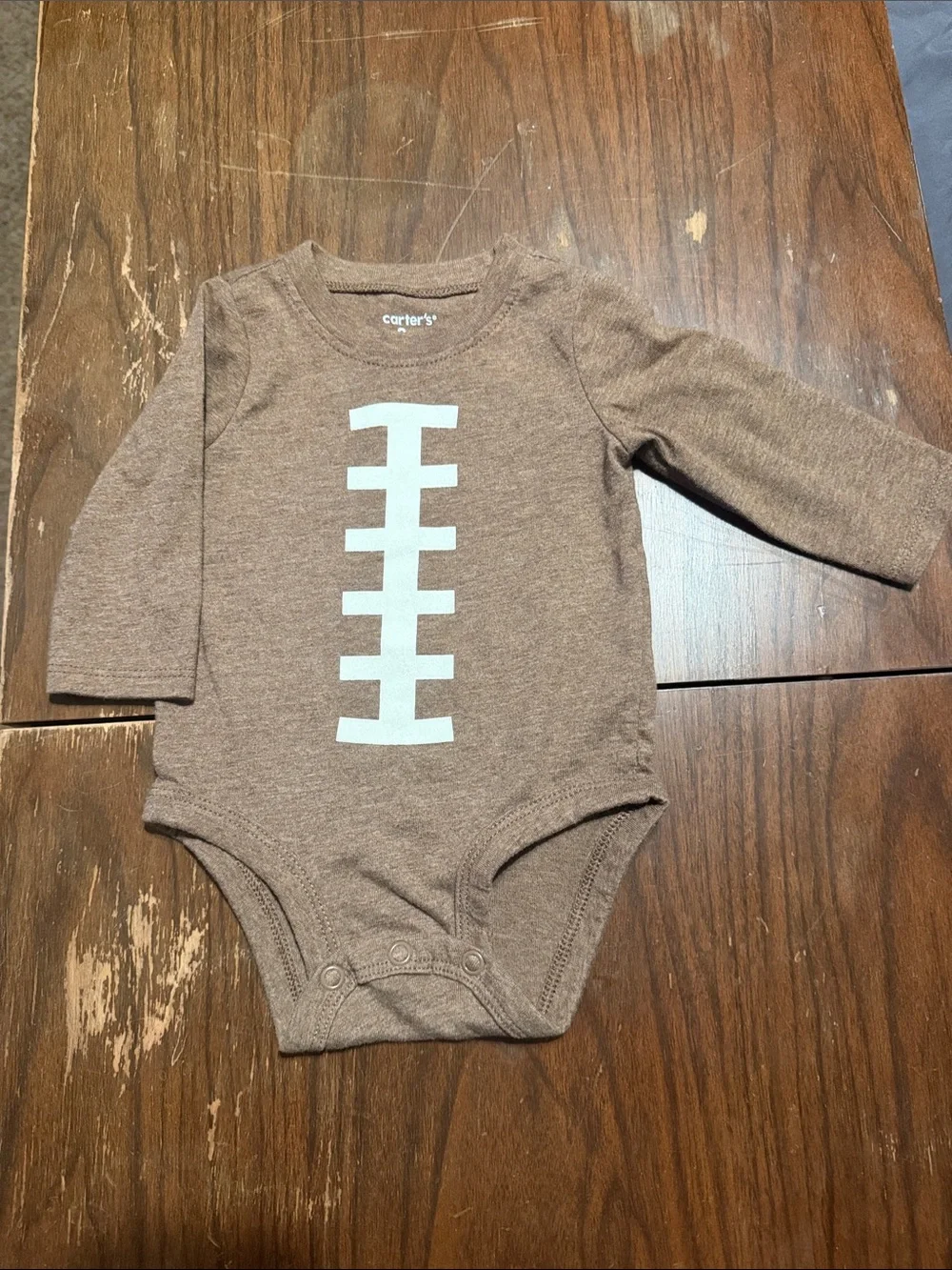 Carter's Brown Long-Sleeve Baby One-Piece with White Football Graphic